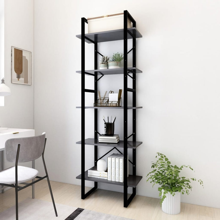 Boekenkast Met 5 Schappen Bewerkt Hout 60 x 30 x 175 cm Grijs