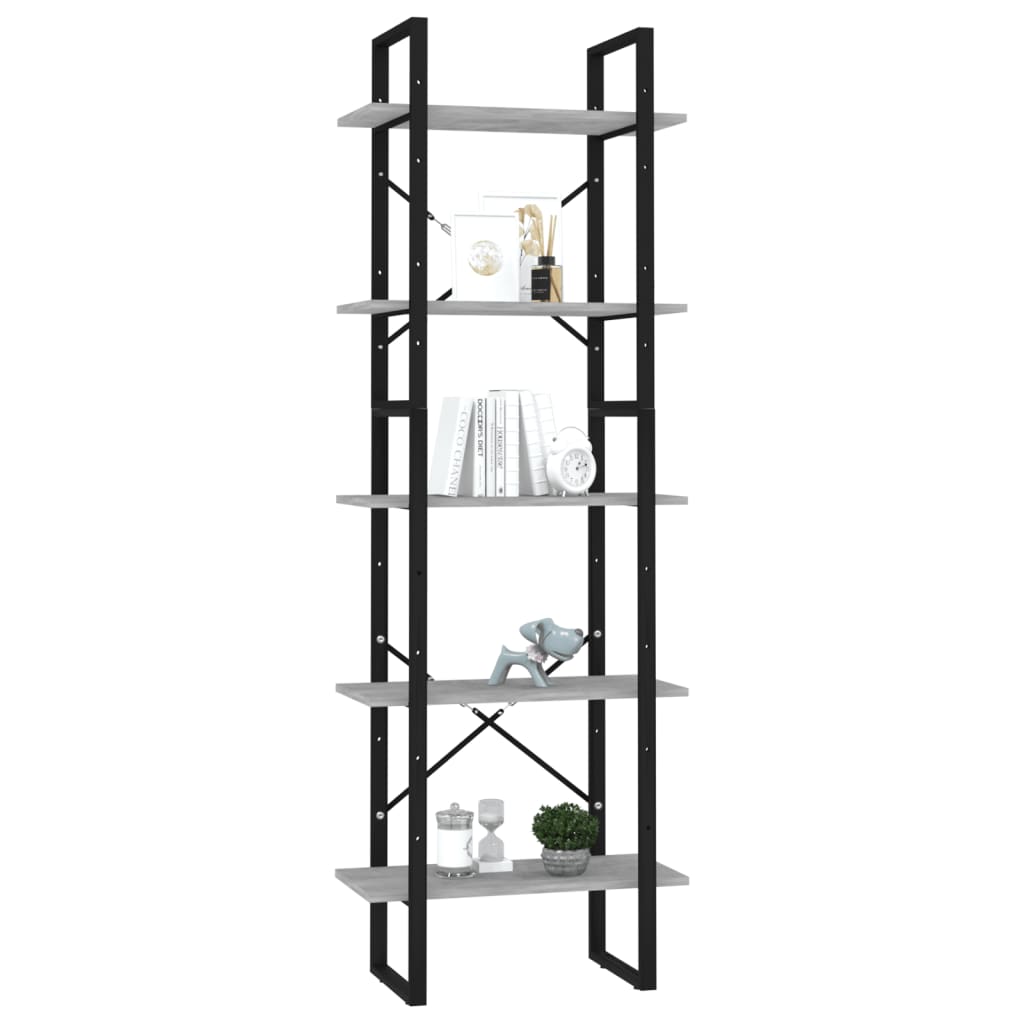 Boekenkast Met 5 Schappen Bewerkt Hout 60 x 30 x 175 cm Betongrijs