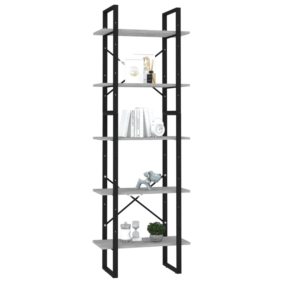 Boekenkast Met 5 Schappen Bewerkt Hout 60 x 30 x 175 cm Betongrijs