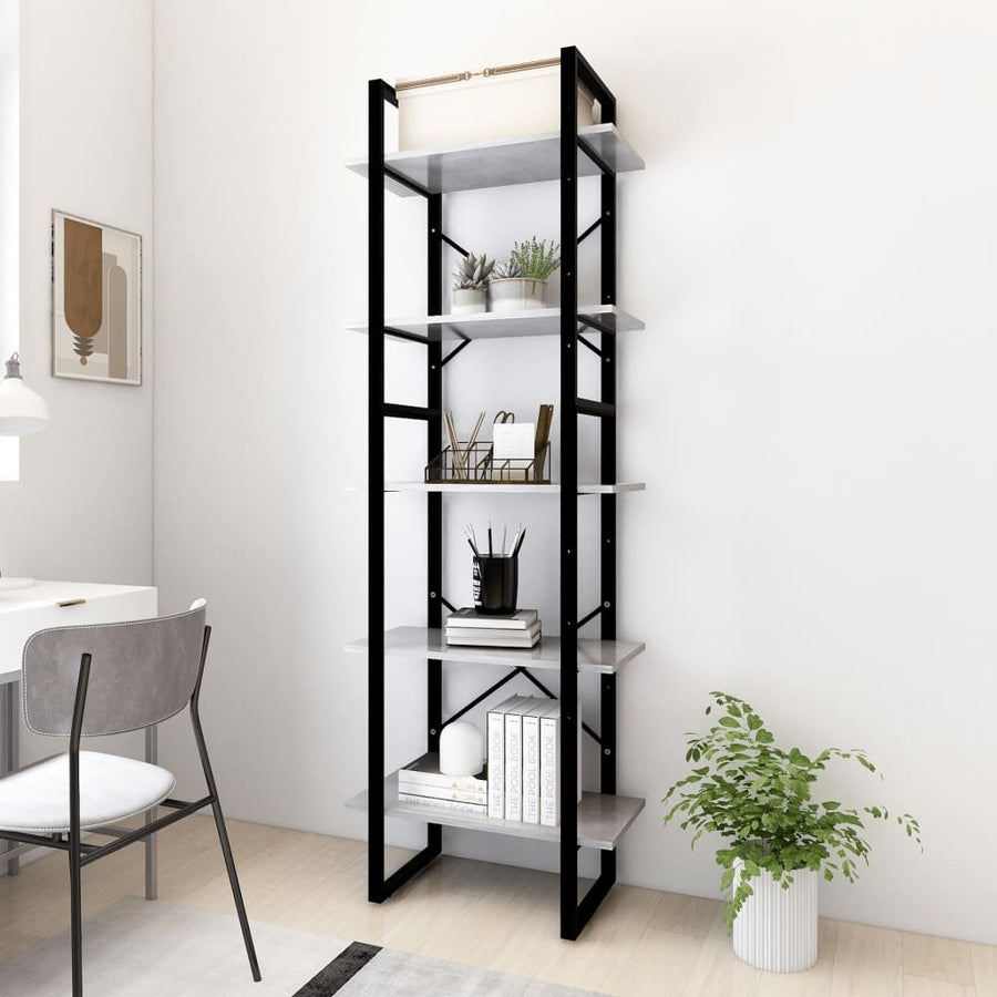 Boekenkast Met 5 Schappen Bewerkt Hout 60 x 30 x 175 cm Betongrijs