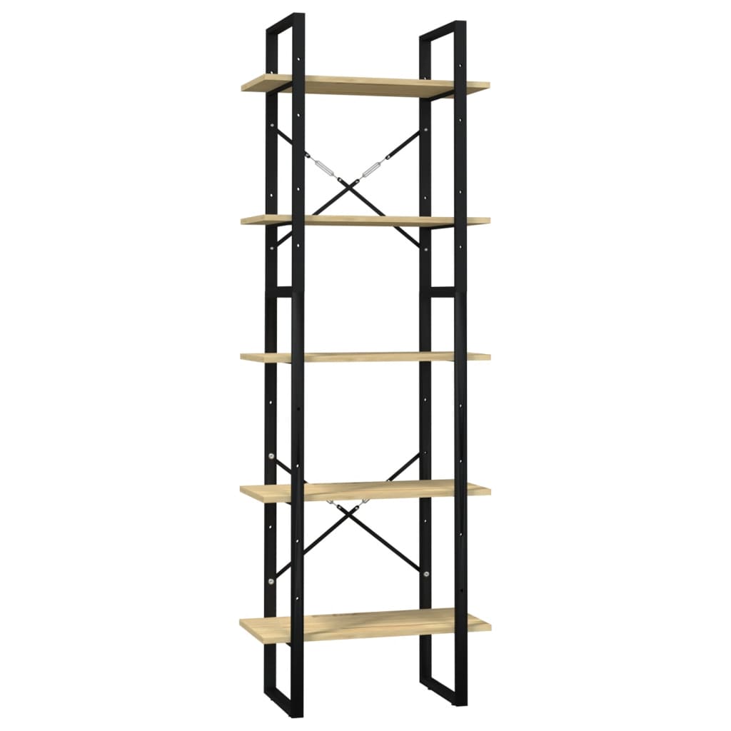 Boekenkast Met 5 Schappen Massief Grenenhout 60 x 30 x 175 cm Zwart en lichtbruin