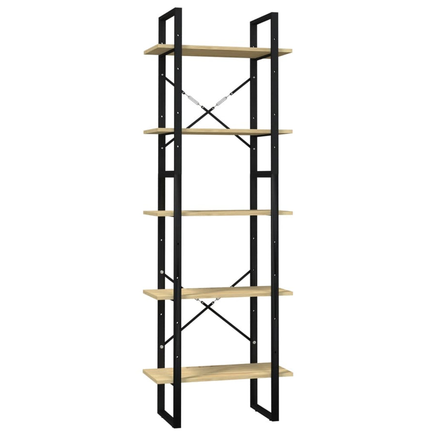 Boekenkast Met 5 Schappen Massief Grenenhout 60 x 30 x 175 cm Zwart en lichtbruin