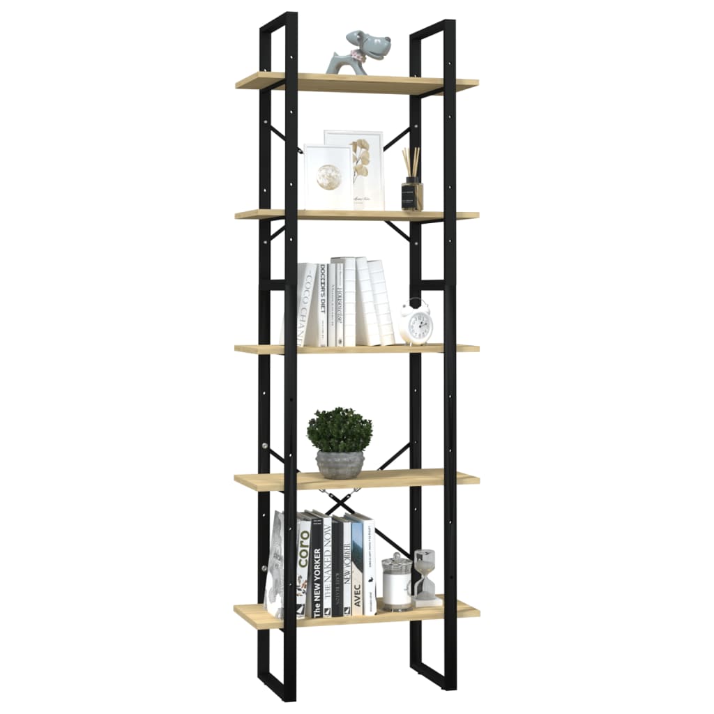Boekenkast Met 5 Schappen Massief Grenenhout 60 x 30 x 175 cm Zwart en lichtbruin