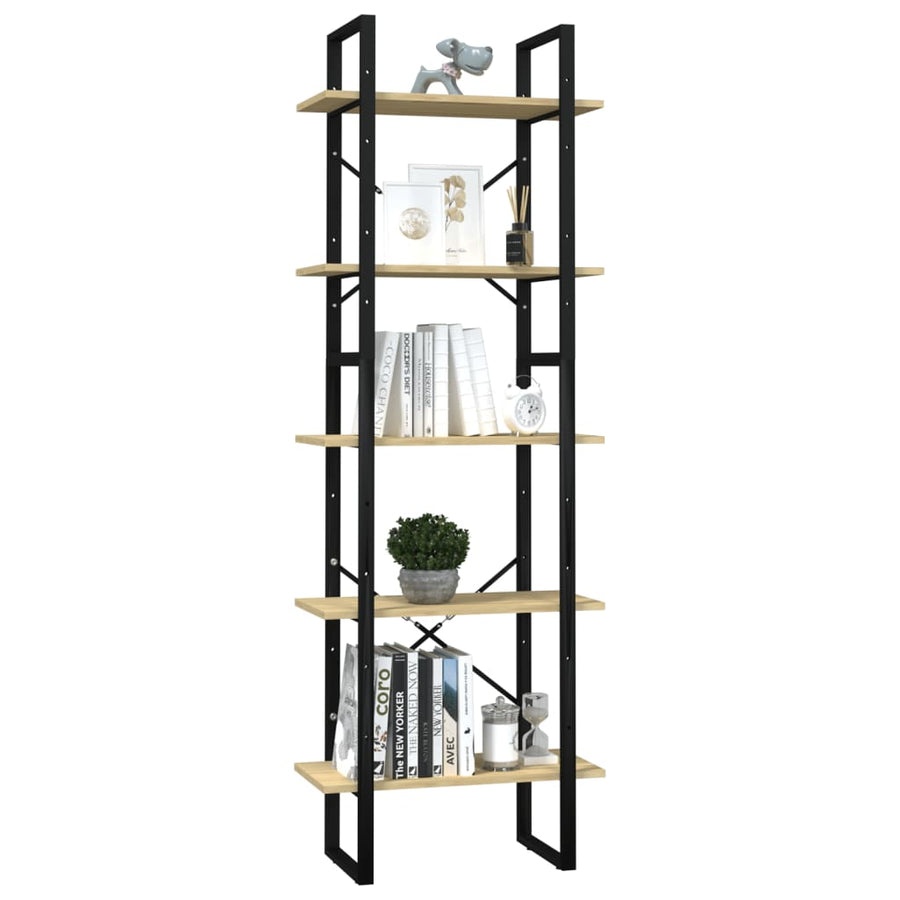 Boekenkast Met 5 Schappen Massief Grenenhout 60 x 30 x 175 cm Zwart en lichtbruin