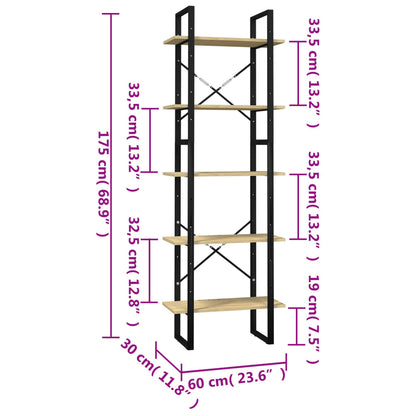 Boekenkast Met 5 Schappen Massief Grenenhout 60 x 30 x 175 cm Zwart en lichtbruin