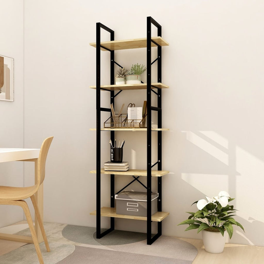 Boekenkast Met 5 Schappen Massief Grenenhout 60 x 30 x 175 cm Zwart en lichtbruin