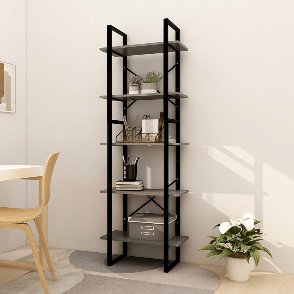 Boekenkast Met 5 Schappen Grenenhout 60 x 30 x 175 cm Grijs