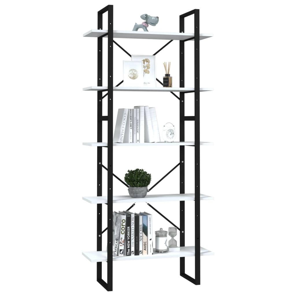 Boekenkast Met 5 Schappen Bewerkt Hout 80 x 30 x 175 cm Wit