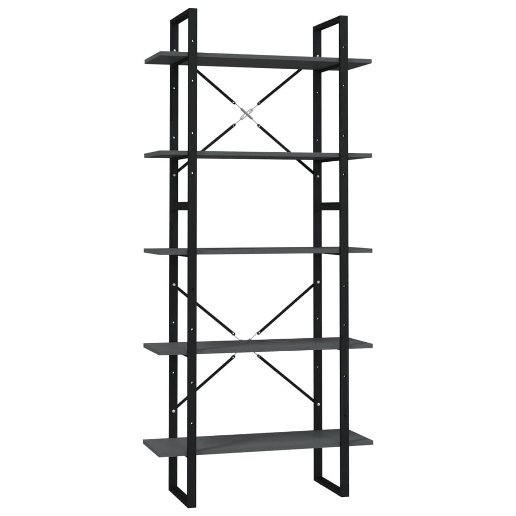 Boekenkast Met 5 Schappen Bewerkt Hout 80 x 30 x 175 cm Grijs