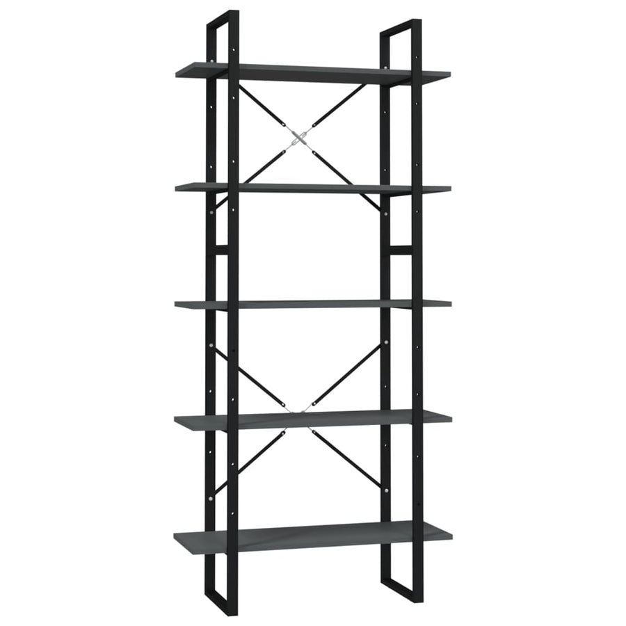 Boekenkast Met 5 Schappen Bewerkt Hout 80 x 30 x 175 cm Grijs