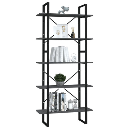 Boekenkast Met 5 Schappen Bewerkt Hout 80 x 30 x 175 cm Grijs