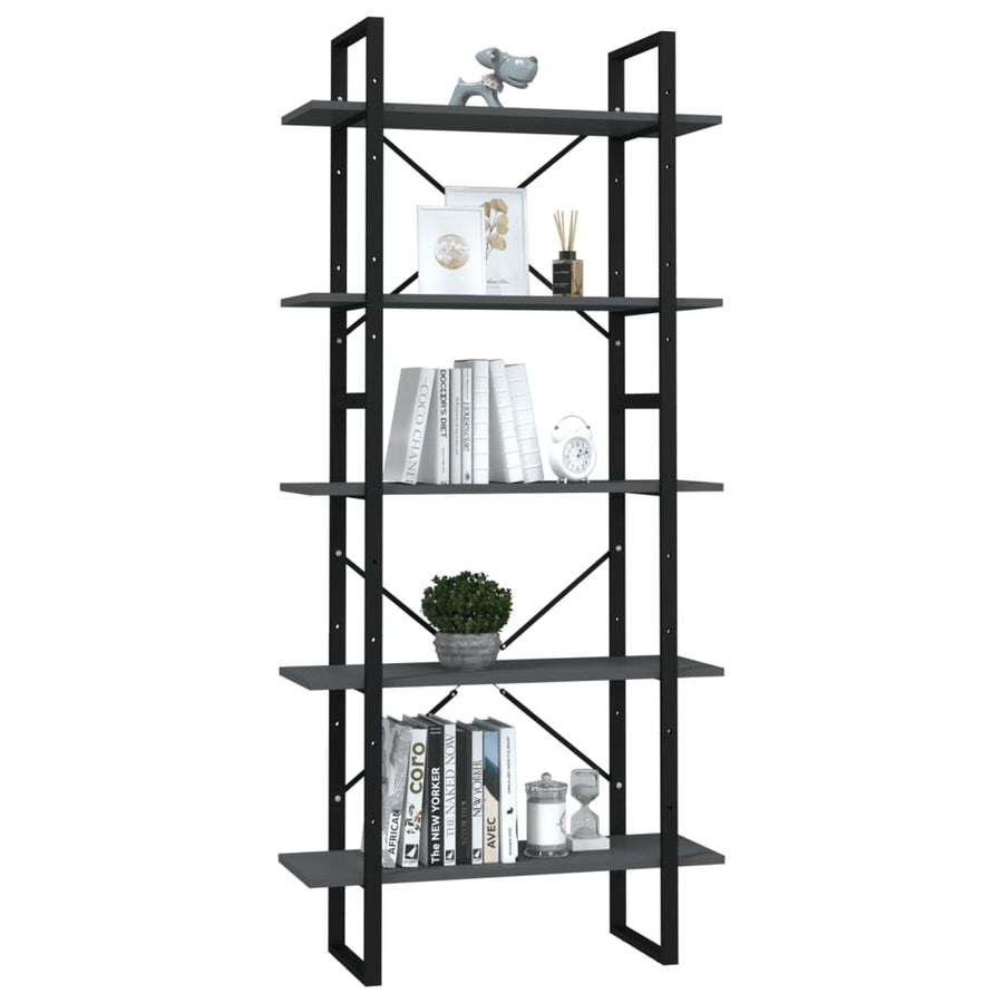 Boekenkast Met 5 Schappen Bewerkt Hout 80 x 30 x 175 cm Grijs