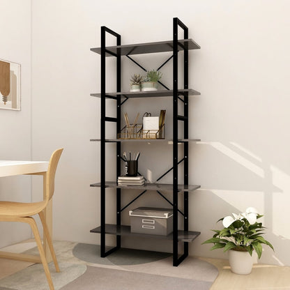 Boekenkast Met 5 Schappen Bewerkt Hout 80 x 30 x 175 cm Grijs