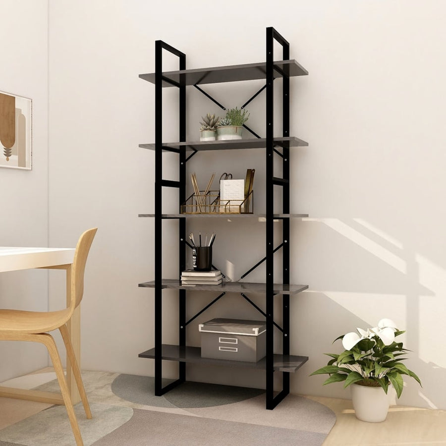Boekenkast Met 5 Schappen Bewerkt Hout 80 x 30 x 175 cm Grijs