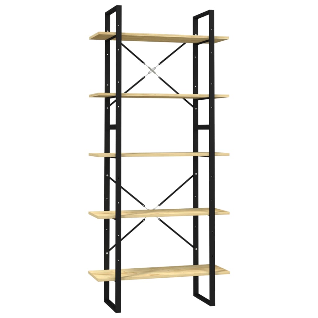Boekenkast Met 5 Schappen Massief Grenenhout 80 x 30 x 175 cm Zwart en lichtbruin