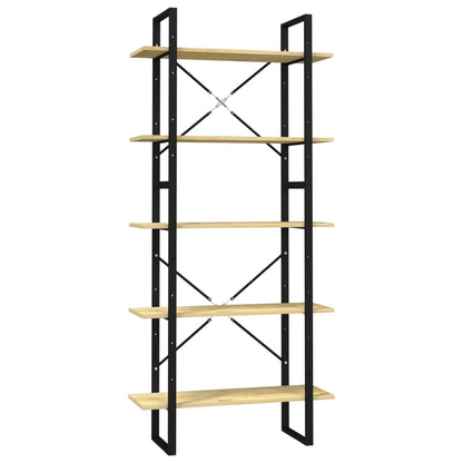 Boekenkast Met 5 Schappen Massief Grenenhout 80 x 30 x 175 cm Zwart en lichtbruin