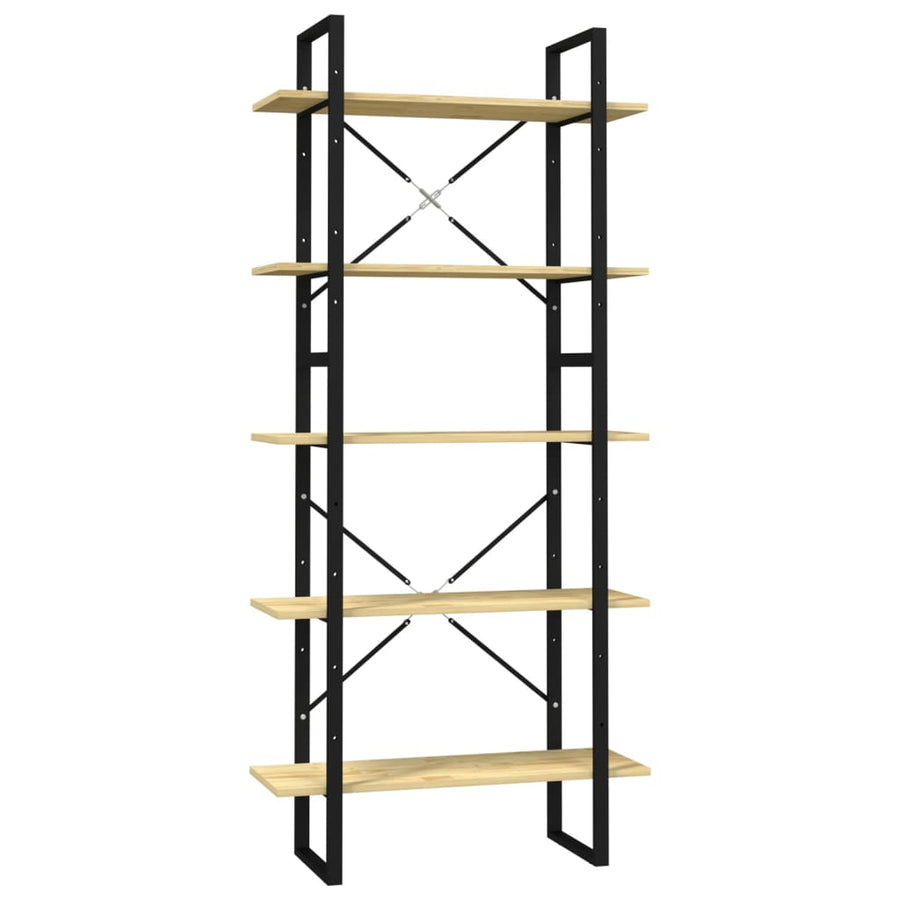 Boekenkast Met 5 Schappen Massief Grenenhout 80 x 30 x 175 cm Zwart en lichtbruin
