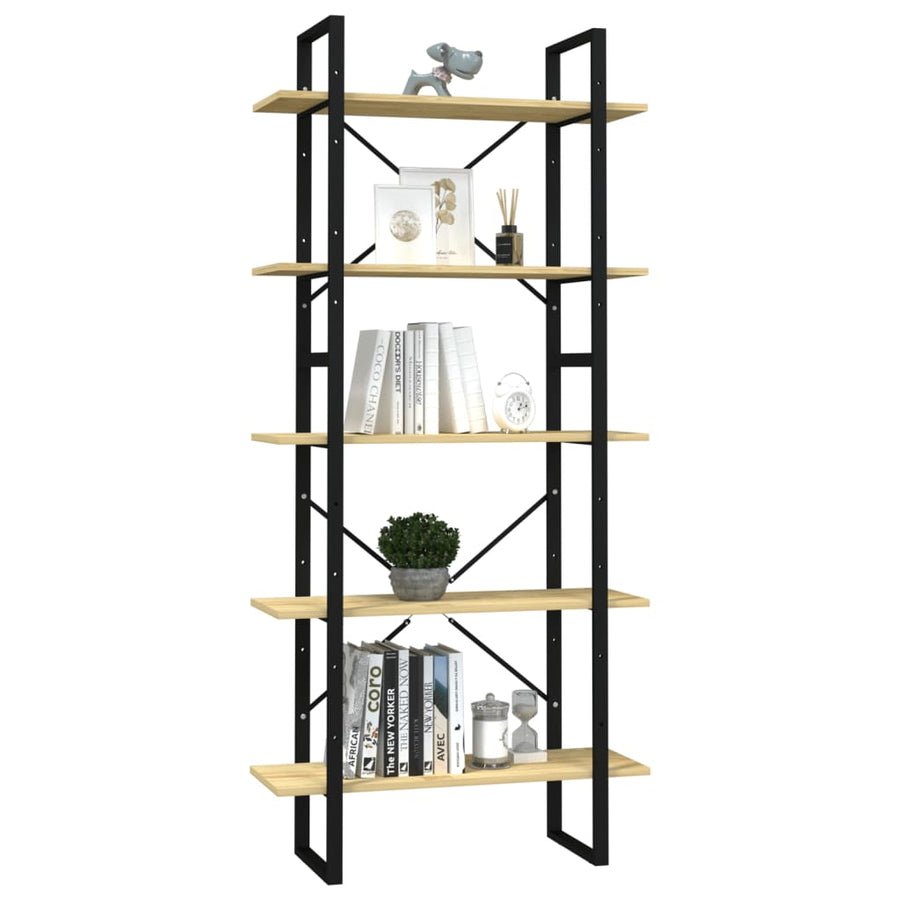 Boekenkast Met 5 Schappen Massief Grenenhout 80 x 30 x 175 cm Zwart en lichtbruin