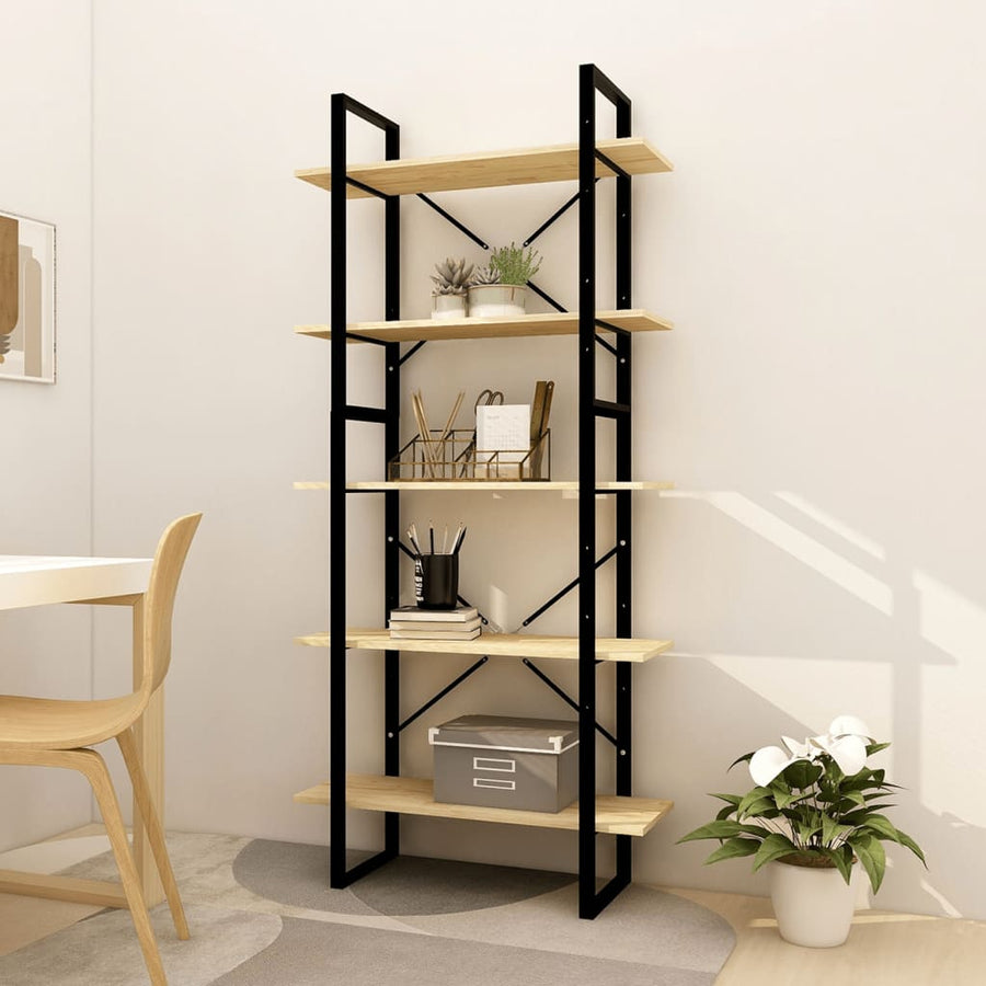 Boekenkast Met 5 Schappen Massief Grenenhout 80 x 30 x 175 cm Zwart en lichtbruin