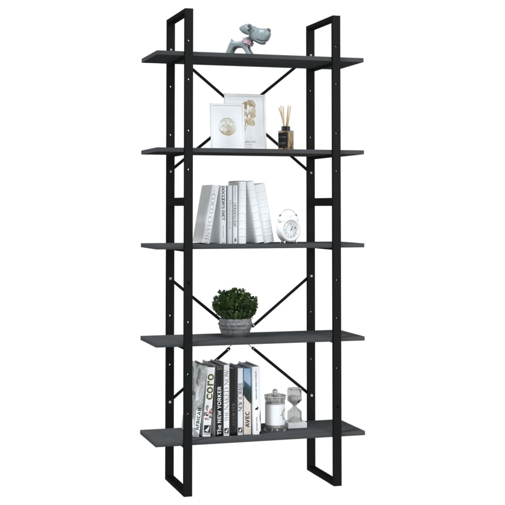 Boekenkast Met 5 Schappen Grenenhout 80 x 30 x 175 cm Grijs