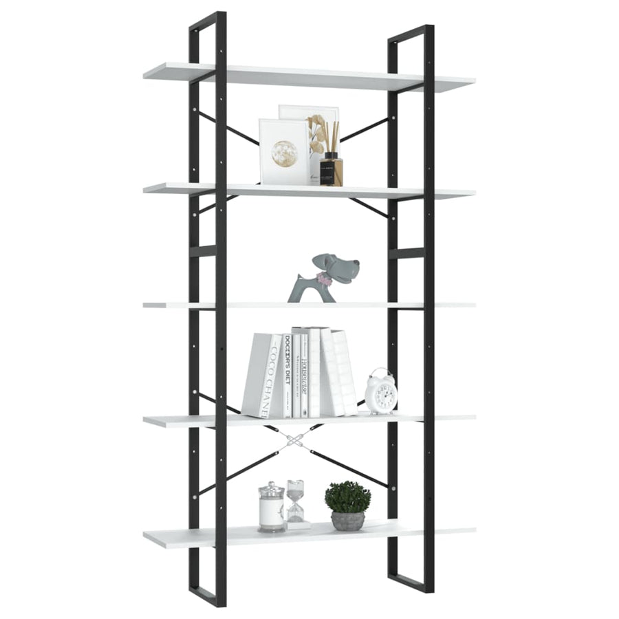 Boekenkast Met 5 Schappen Bewerkt Hout 100 x 30 x 175 cm Wit
