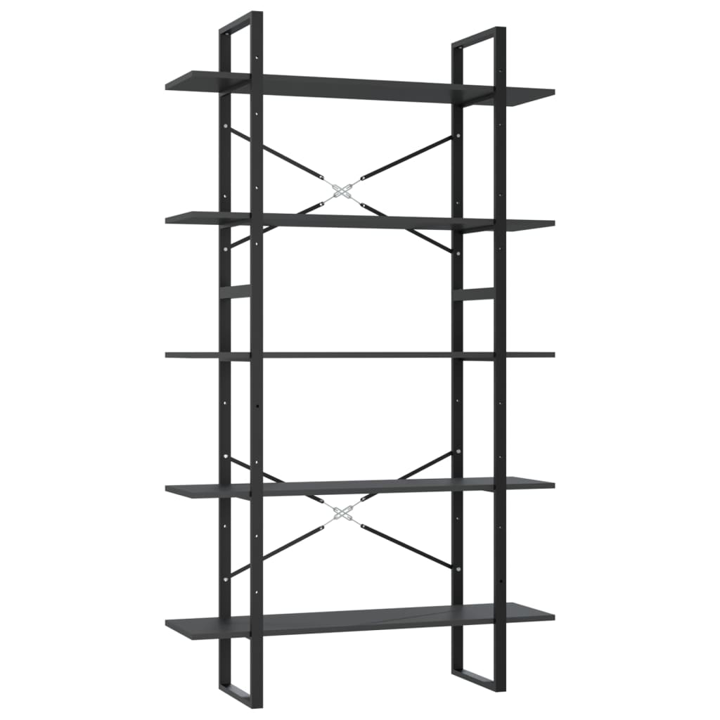 Boekenkast Met 5 Schappen Bewerkt Hout 100 x 30 x 175 cm Grijs