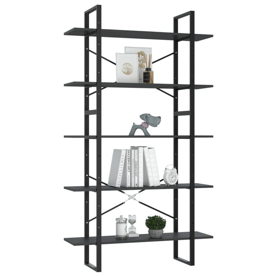 Boekenkast Met 5 Schappen Bewerkt Hout 100 x 30 x 175 cm Grijs