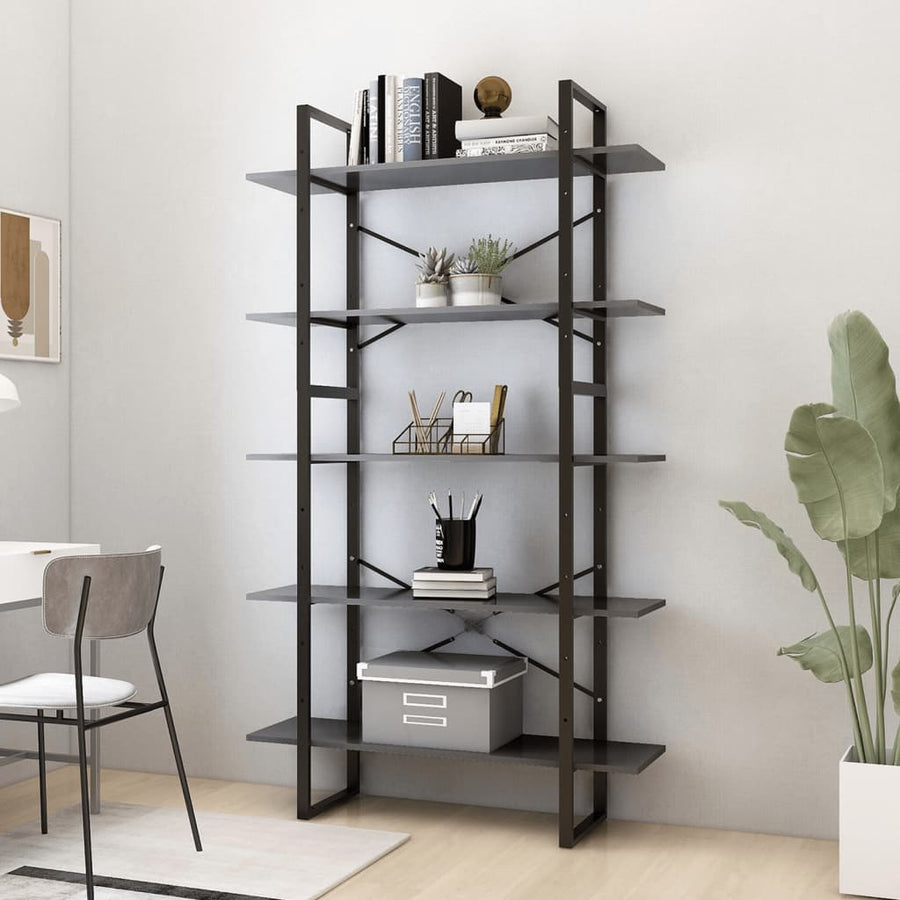 Boekenkast Met 5 Schappen Bewerkt Hout 100 x 30 x 175 cm Grijs