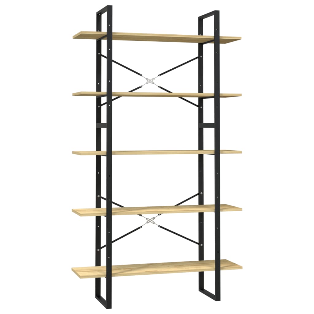 Boekenkast Met 5 Schappen Massief Grenenhout 100 x 30 x 175 cm Zwart en lichtbruin