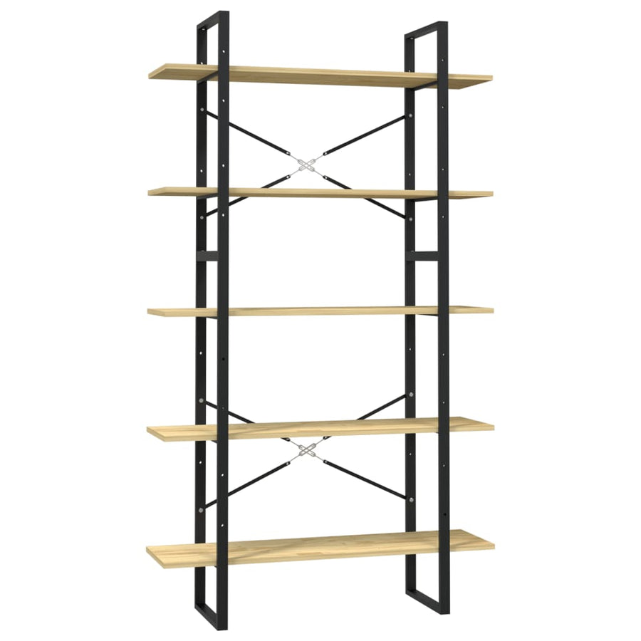 Boekenkast Met 5 Schappen Massief Grenenhout 100 x 30 x 175 cm Zwart en lichtbruin