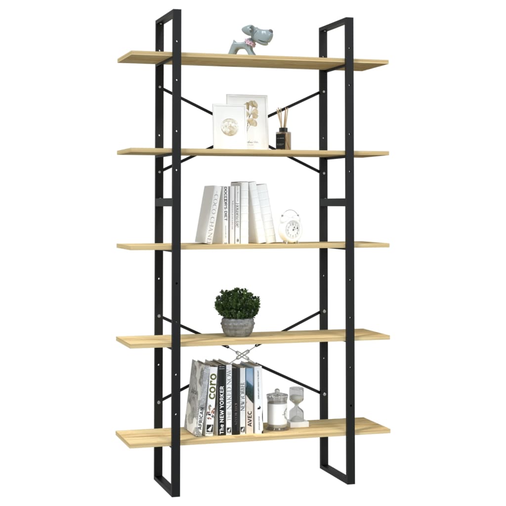 Boekenkast Met 5 Schappen Massief Grenenhout 100 x 30 x 175 cm Zwart en lichtbruin