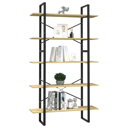 Boekenkast Met 5 Schappen Massief Grenenhout 100 x 30 x 175 cm Zwart en lichtbruin