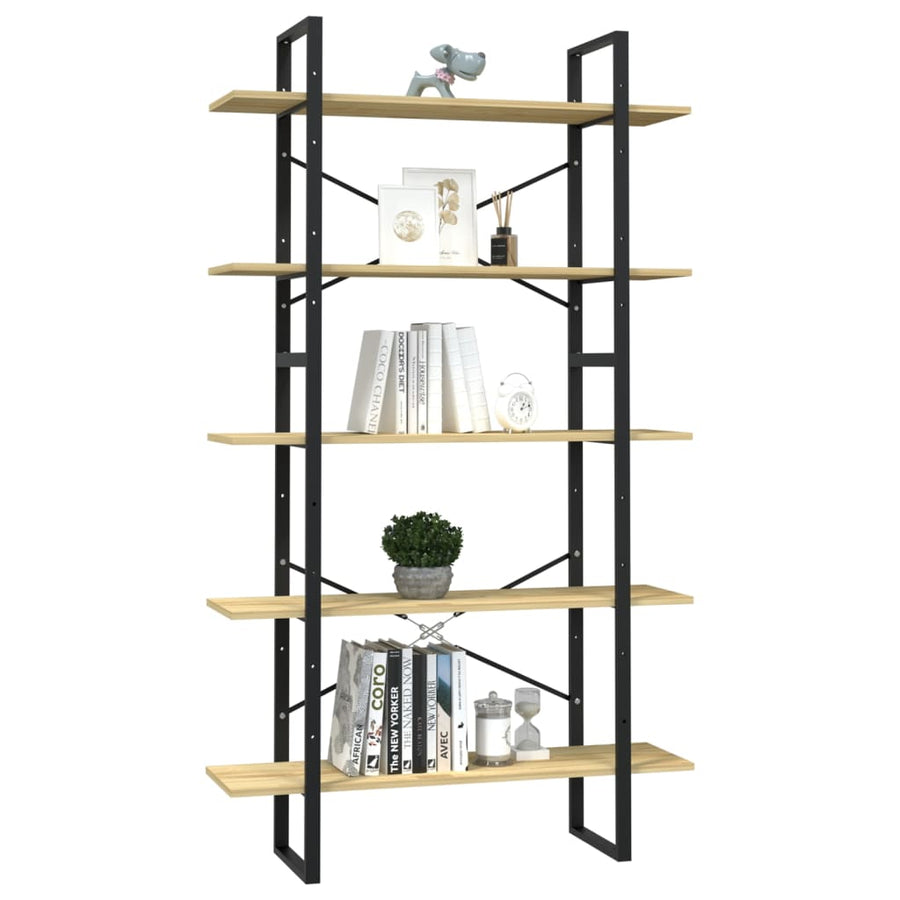 Boekenkast Met 5 Schappen Massief Grenenhout 100 x 30 x 175 cm Zwart en lichtbruin