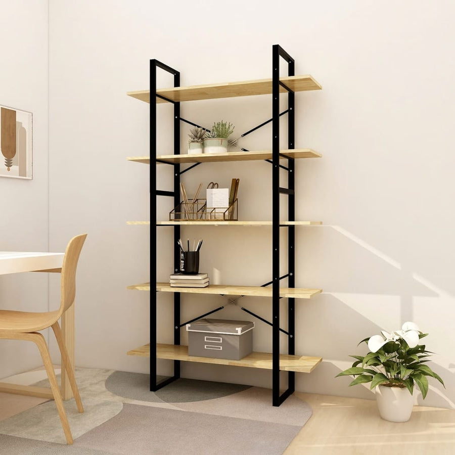 Boekenkast Met 5 Schappen Massief Grenenhout 100 x 30 x 175 cm Zwart en lichtbruin