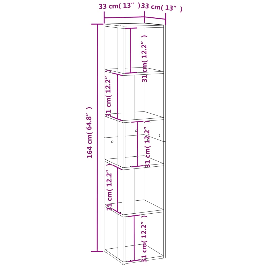 Hoekkast 33X33X64,5 Cm Spaanplaat 33 x 33 x 164.5 cm Betongrijs
