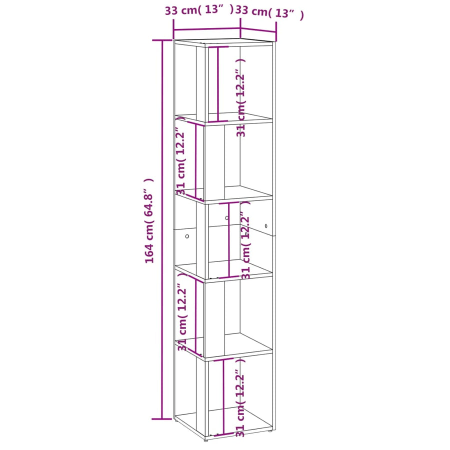 Hoekkast 33X33X64,5 Cm Spaanplaat 33 x 33 x 164.5 cm Betongrijs