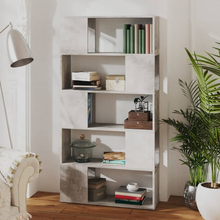 Boekenkast/kamerscherm 80x24x155 cm bewerkt hout betongrijs