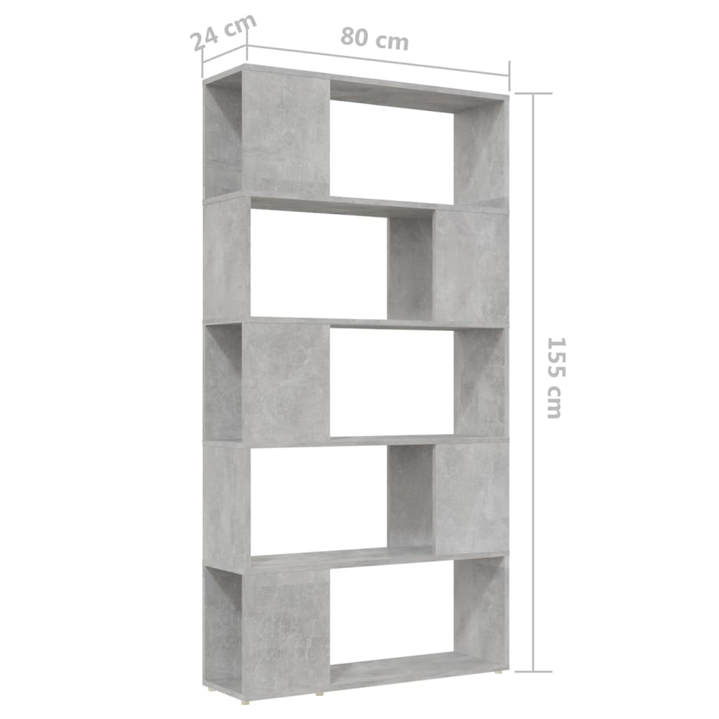 Boekenkast/kamerscherm 80x24x155 cm bewerkt hout betongrijs