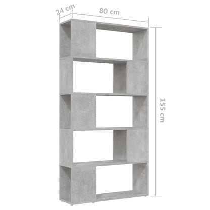 Boekenkast/kamerscherm 80x24x155 cm bewerkt hout betongrijs