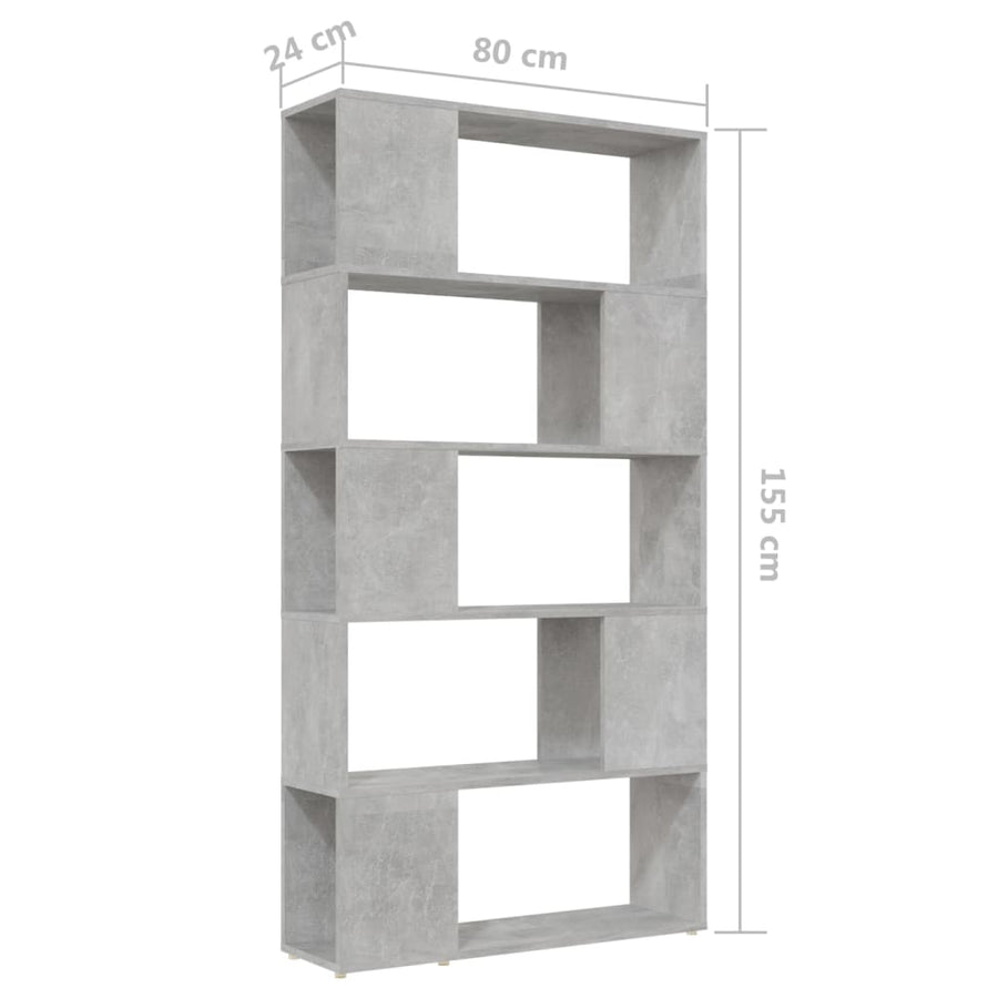 Boekenkast/kamerscherm 80x24x155 cm bewerkt hout betongrijs