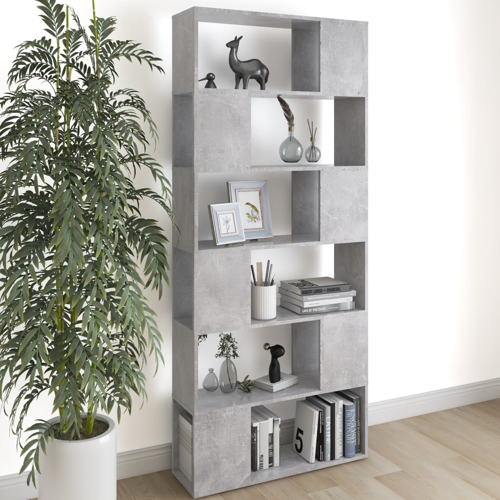 Boekenkast/Kamerscherm 80X24X186 Cm Bewerkt Hout Betongrijs Sonoma Eiken
