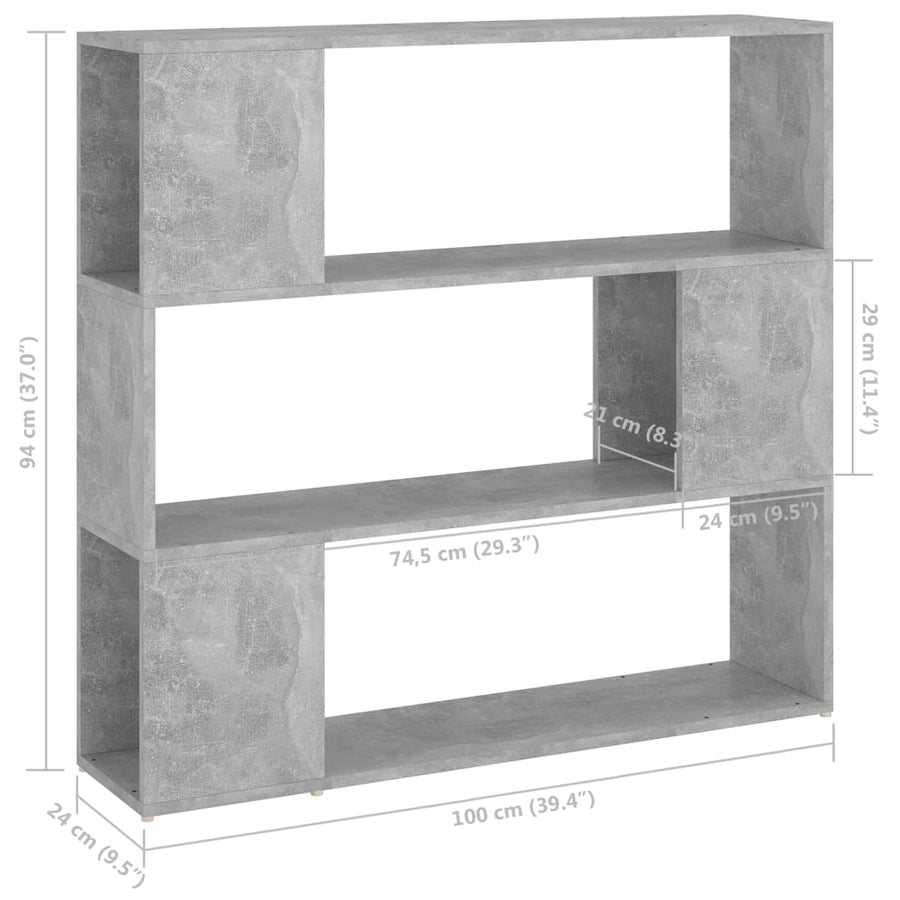 Boekenkast/kamerscherm 100x24x94 cm betongrijs