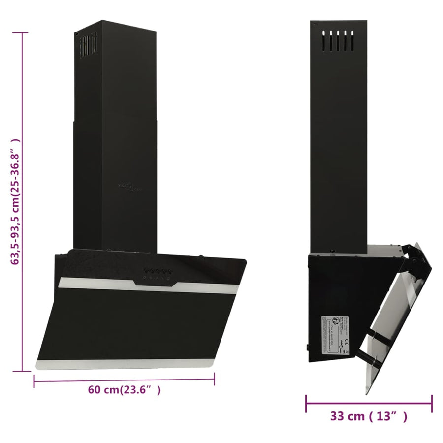 Wandafzuigkap 60 Cm Staal En Gehard Glas 60 x 33 x 93.5 cm Zwart