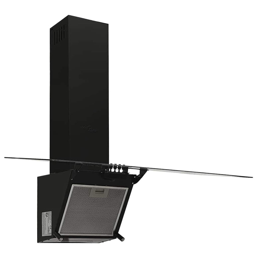 Wandafzuigkap 90 cm staal en gehard glas zwart