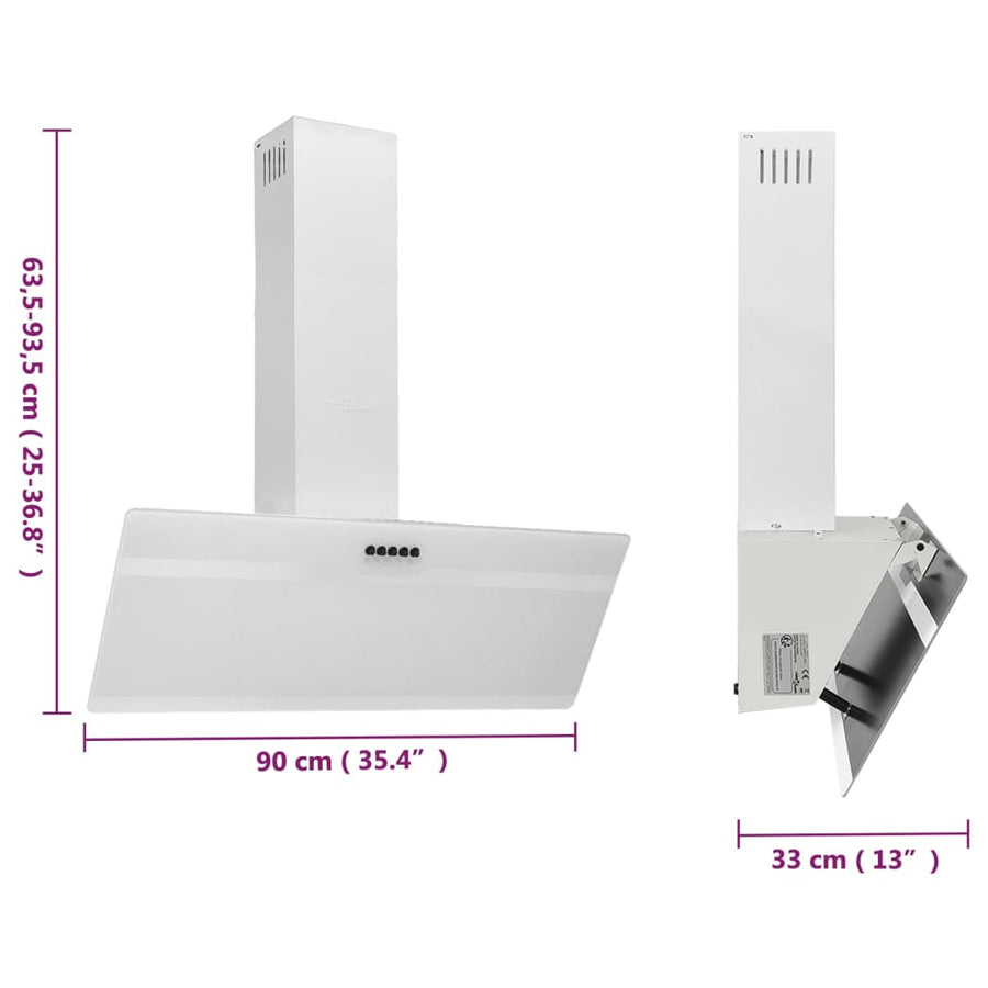 Wandafzuigkap 90 Cm Staal En Gehard Glas 90 x 33 x 93.5 cm Wit