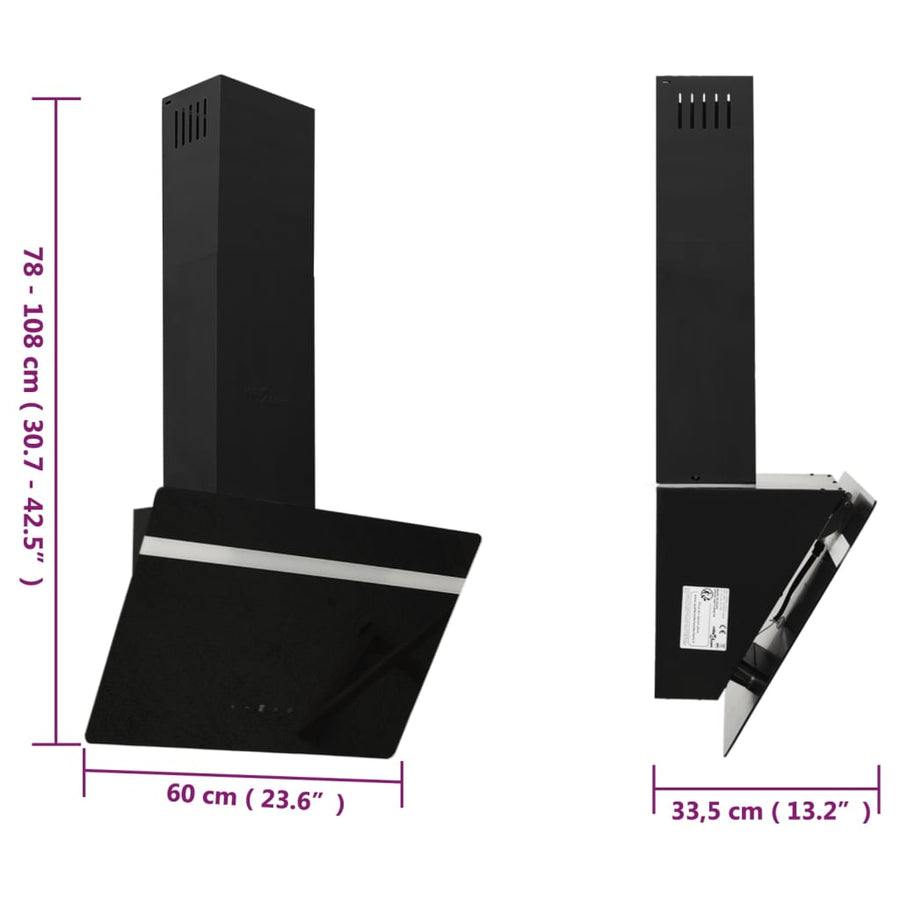 Wandafzuigkap 60 Cm Staal En Gehard Glas 60 x 33.5 x 108 cm Zwart