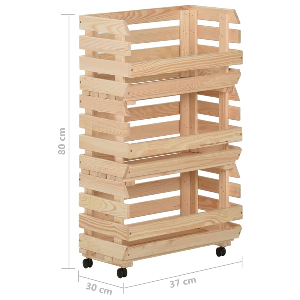 Groentetrolley Massief Grenenhout 37 x 30 x 80 cm
