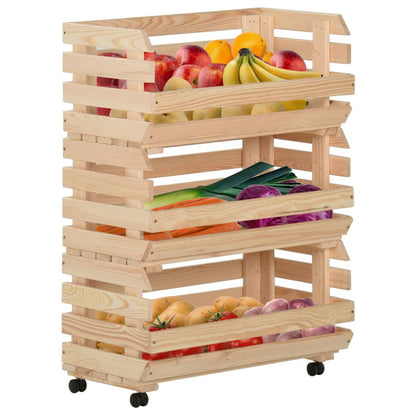 Groentetrolley Massief Grenenhout 57 x 30 x 80 cm