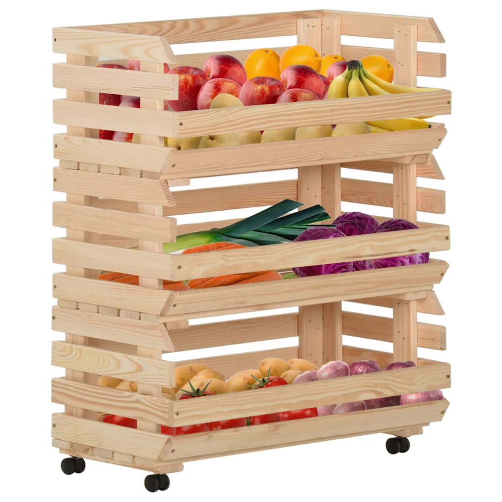 Groentetrolley Massief Grenenhout 77 x 30 x 80 cm
