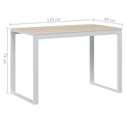 Computerbureau 110x60x73 cm spaanplaat wit en eikenkleurig